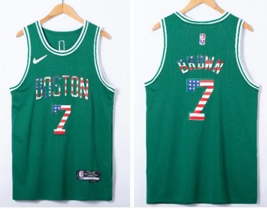 Boston Celtics #7 Jaylen Brown USA Flag Fashion Jersey Green