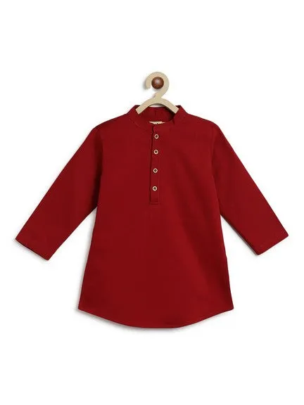 Boy Cotton Satin Kurta-Maroon