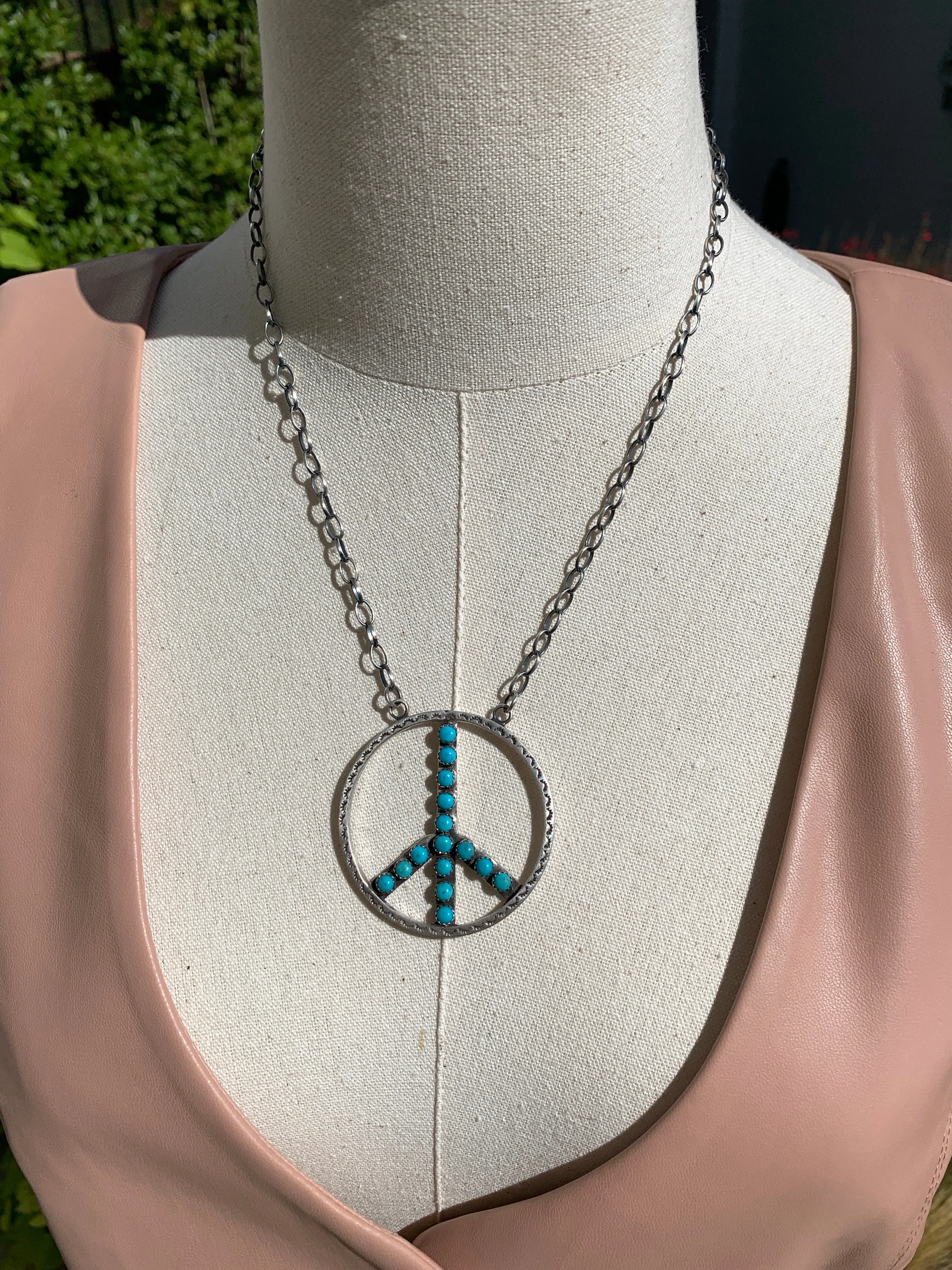 Bright Blue Peace Sign Necklace