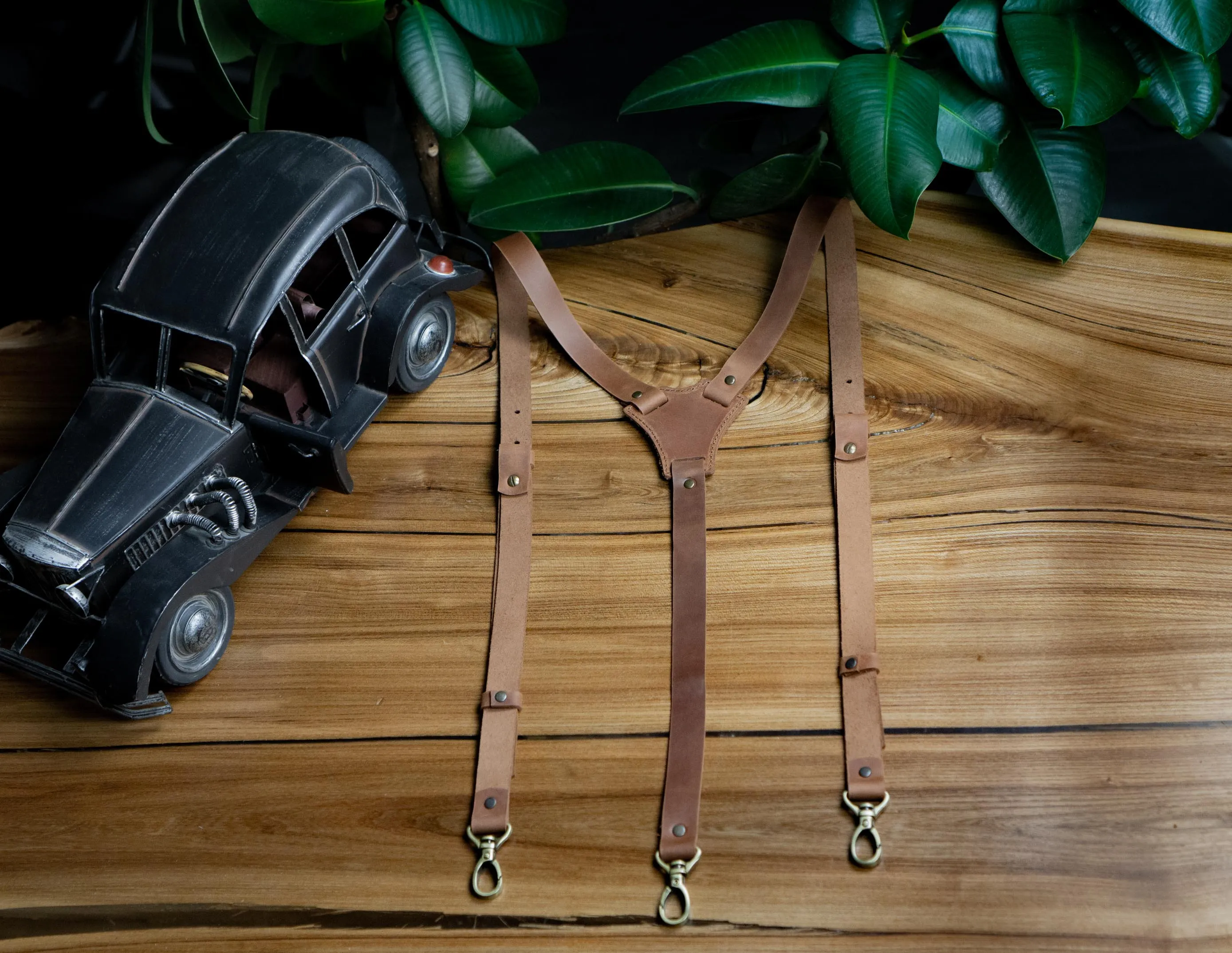 Brown Leather Suspenders | Personalized | Handcrafted | Unisex