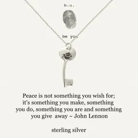 b.u. John Lennon Peace Quote Key Necklace