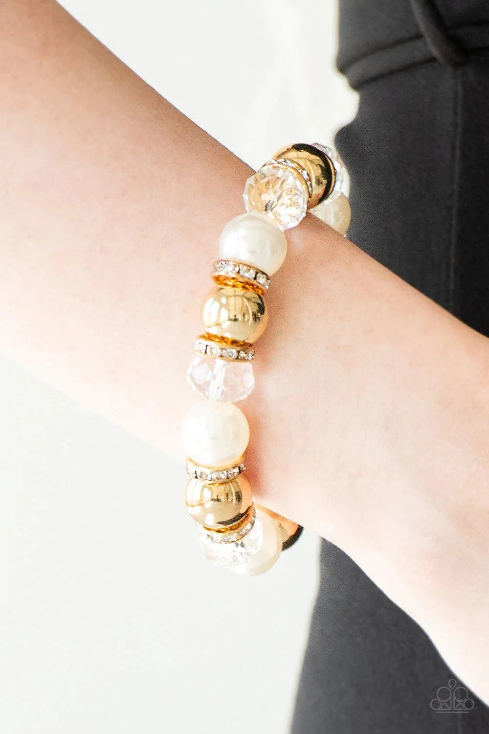 Camera Chic White and Gold Pearl Bracelet - Paparazzi Accessories