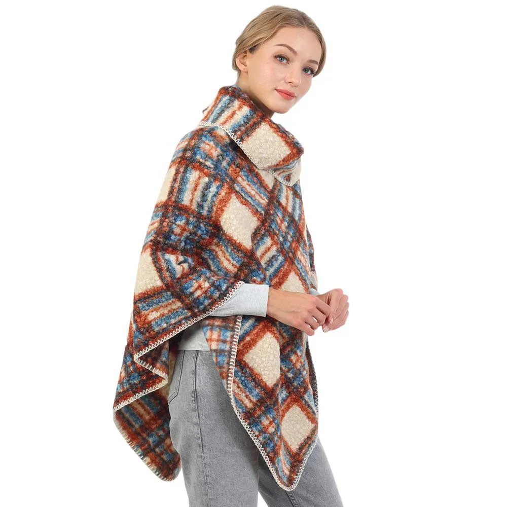 Check Patterned Neck Poncho