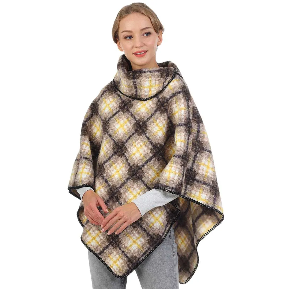 Check Patterned Neck Poncho