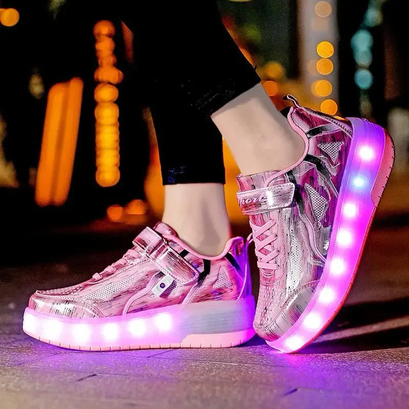 Children Shoes with Wheels LED Light Shiny Roller Skates Shoes