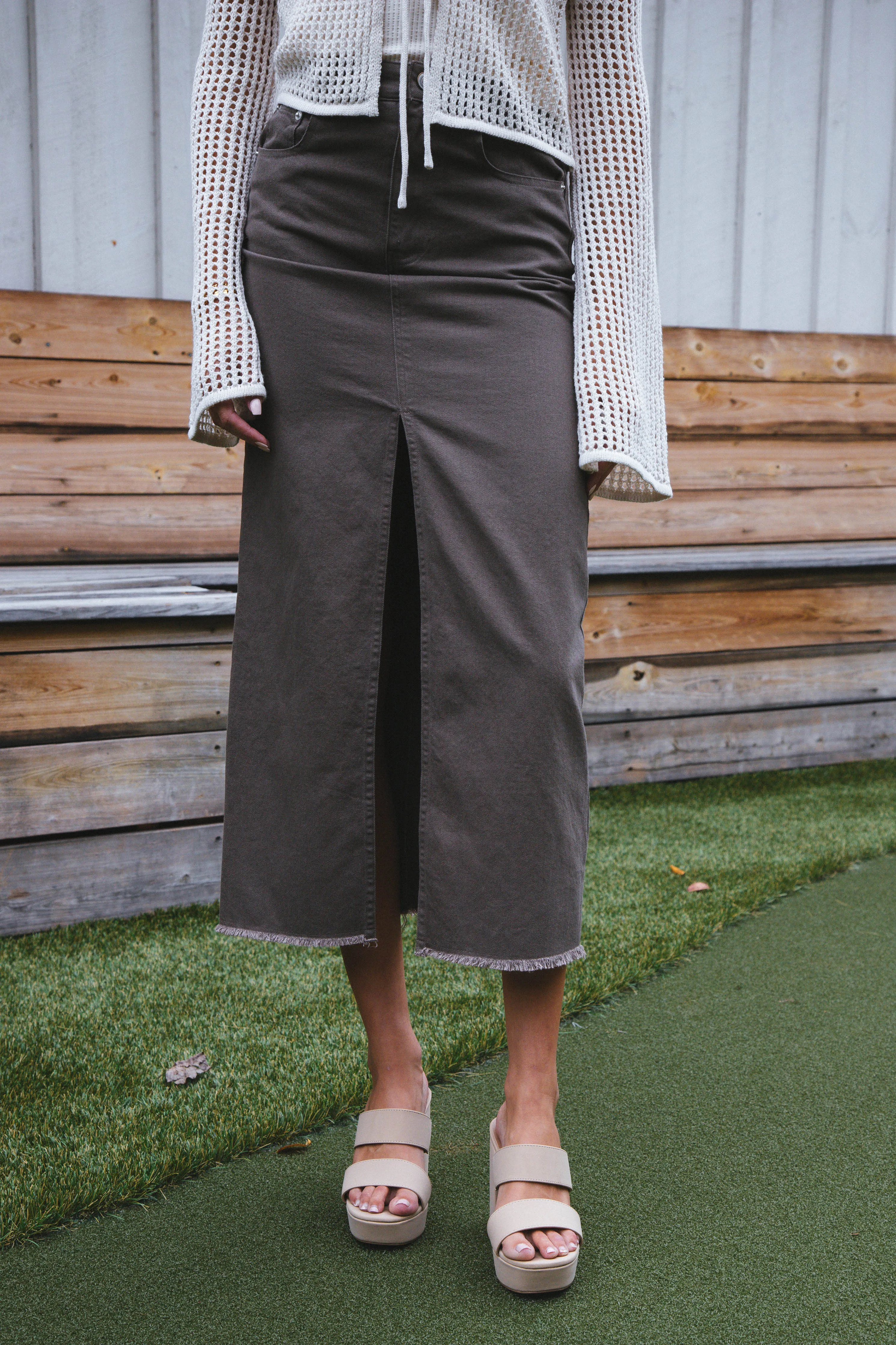 Chloe Denim Maxi Skirt, Chestnut