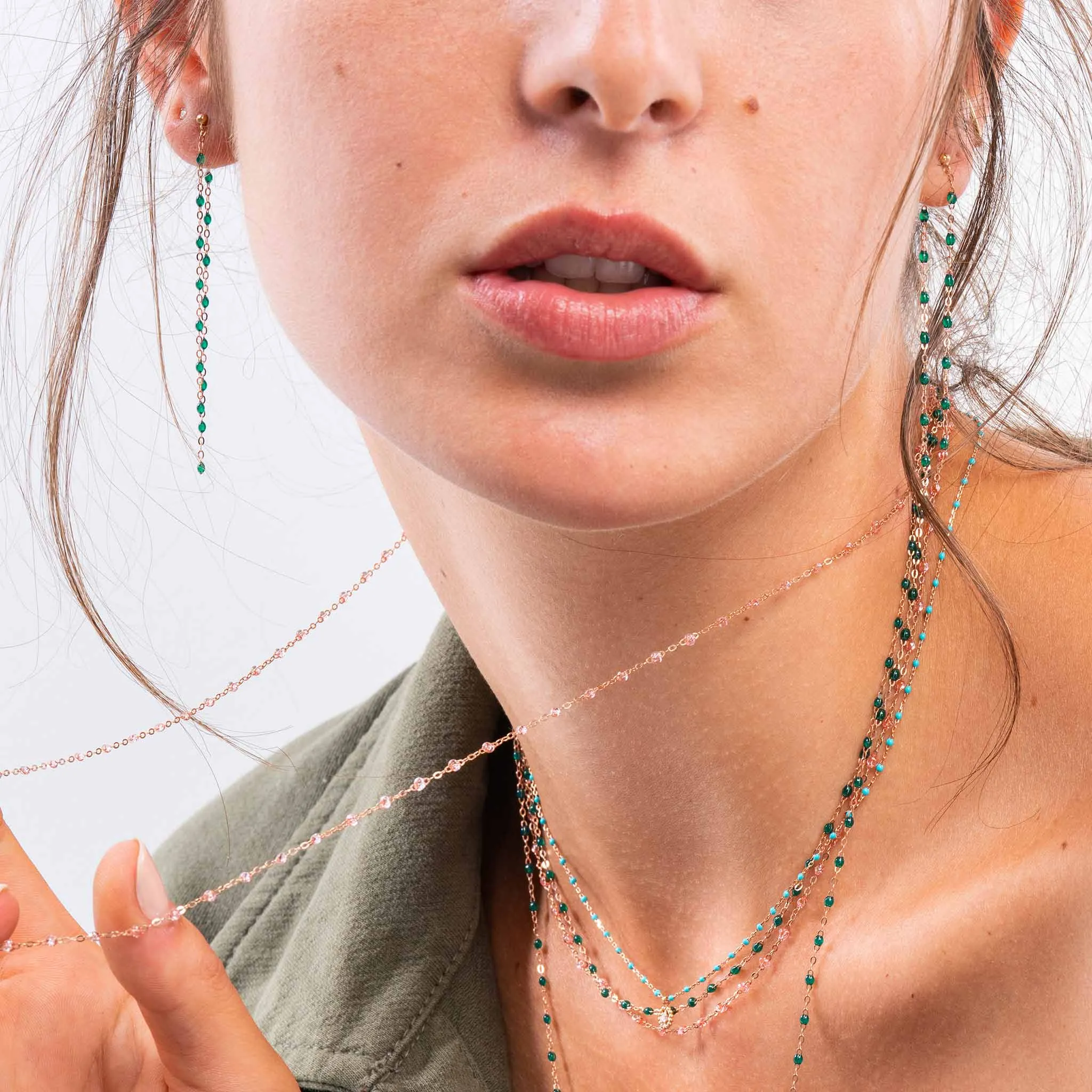 Classic Gigi dangling Emerald earrings, Rose Gold