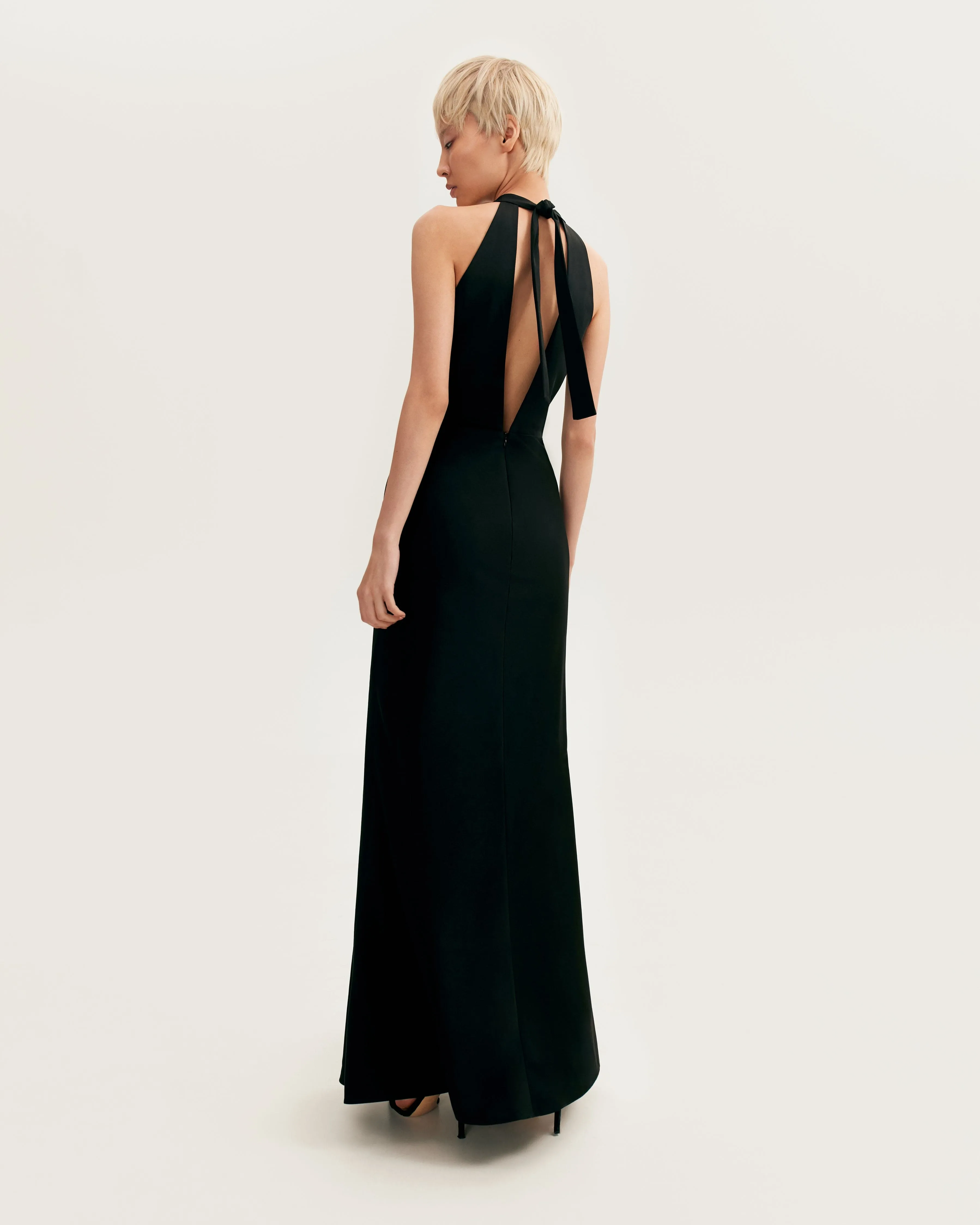 Classical black halterneck satin maxi dress, Xo Xo