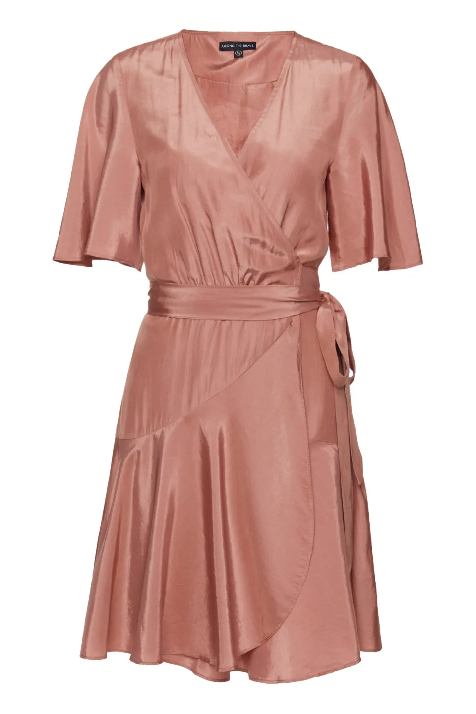 Confidence Terracotta Flutter Sleeve Washer Satin Wrap Dress