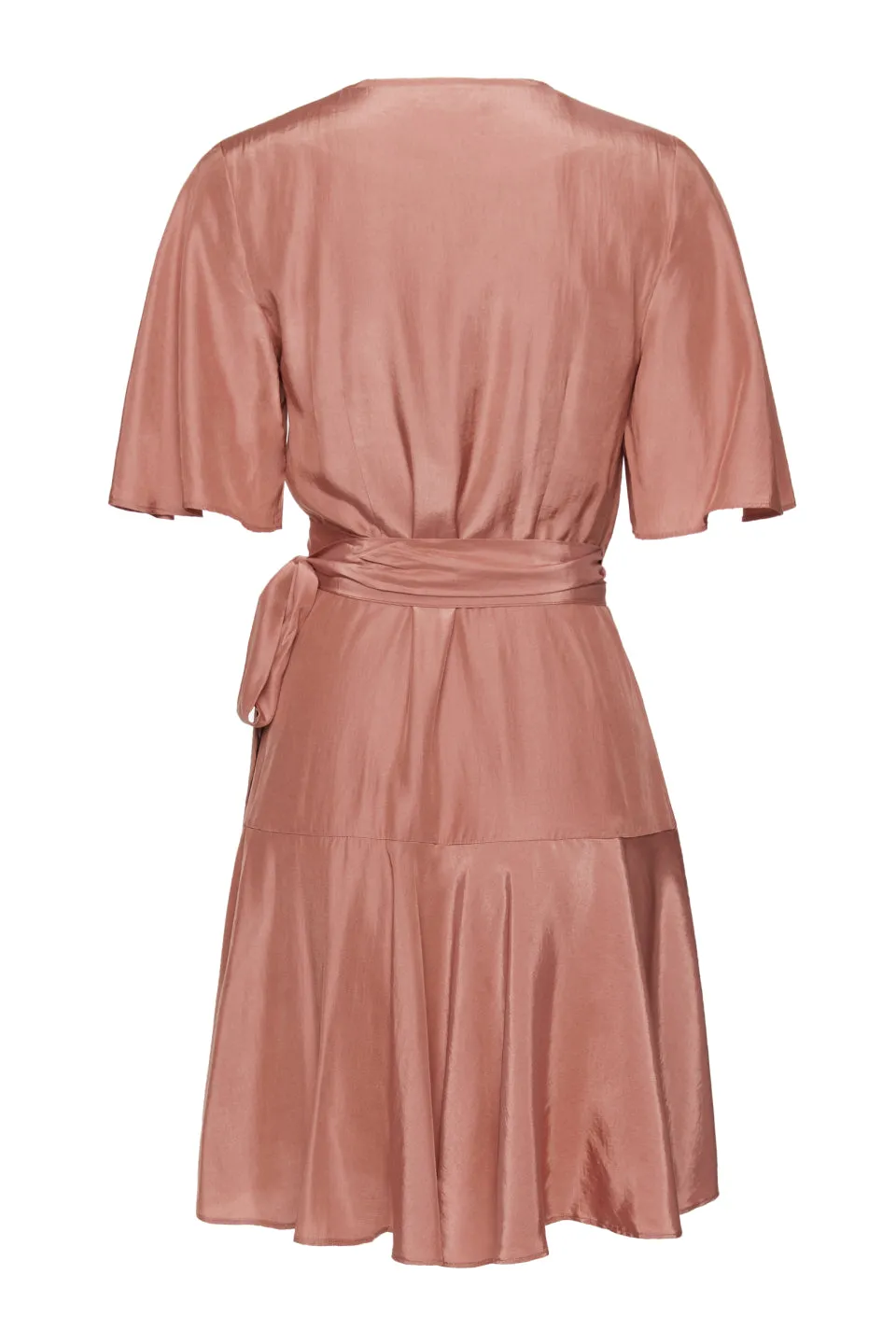 Confidence Terracotta Flutter Sleeve Washer Satin Wrap Dress