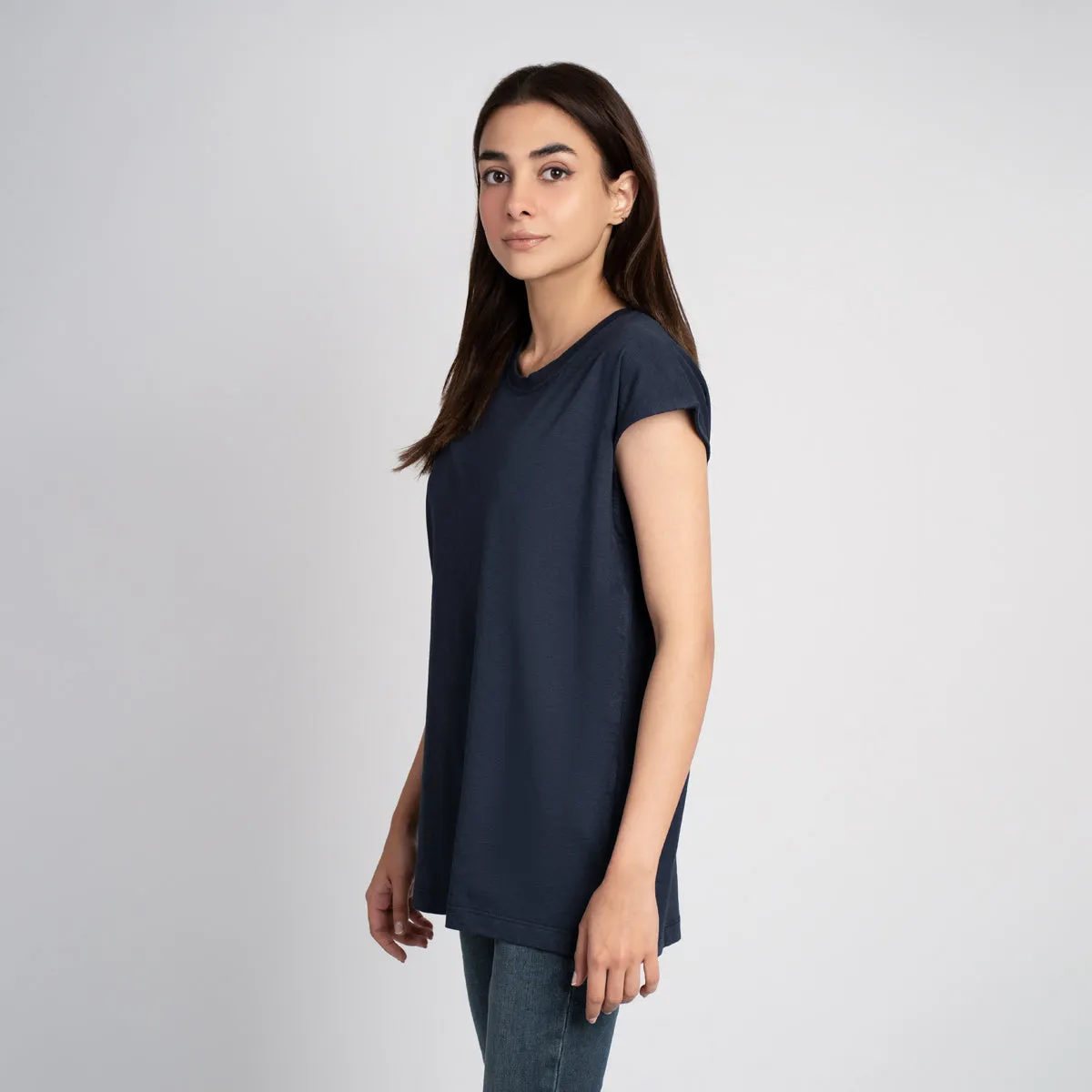 Crew Neck Side Slit T Shirt - HSSW1230018