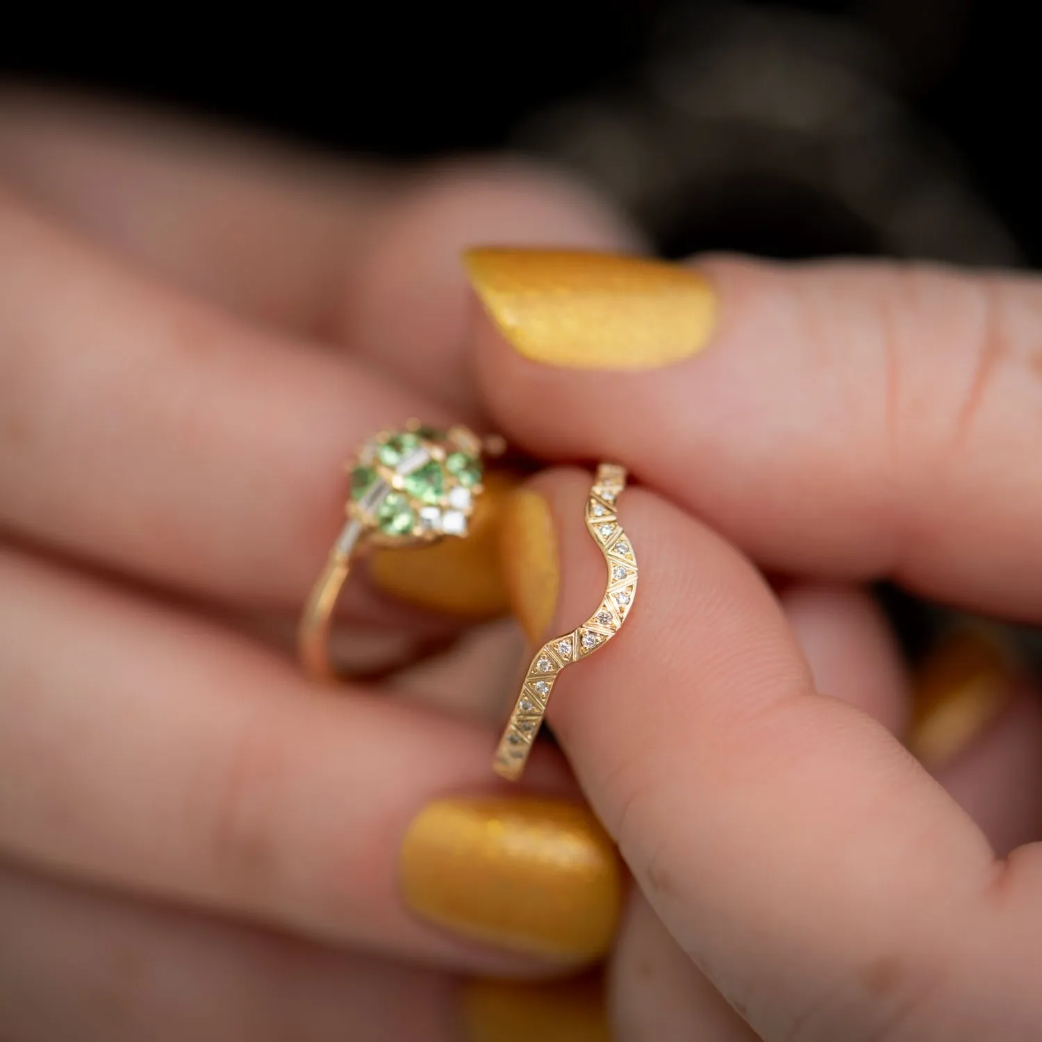 Curved Eternity Ring with Engraved Geometric Pattern