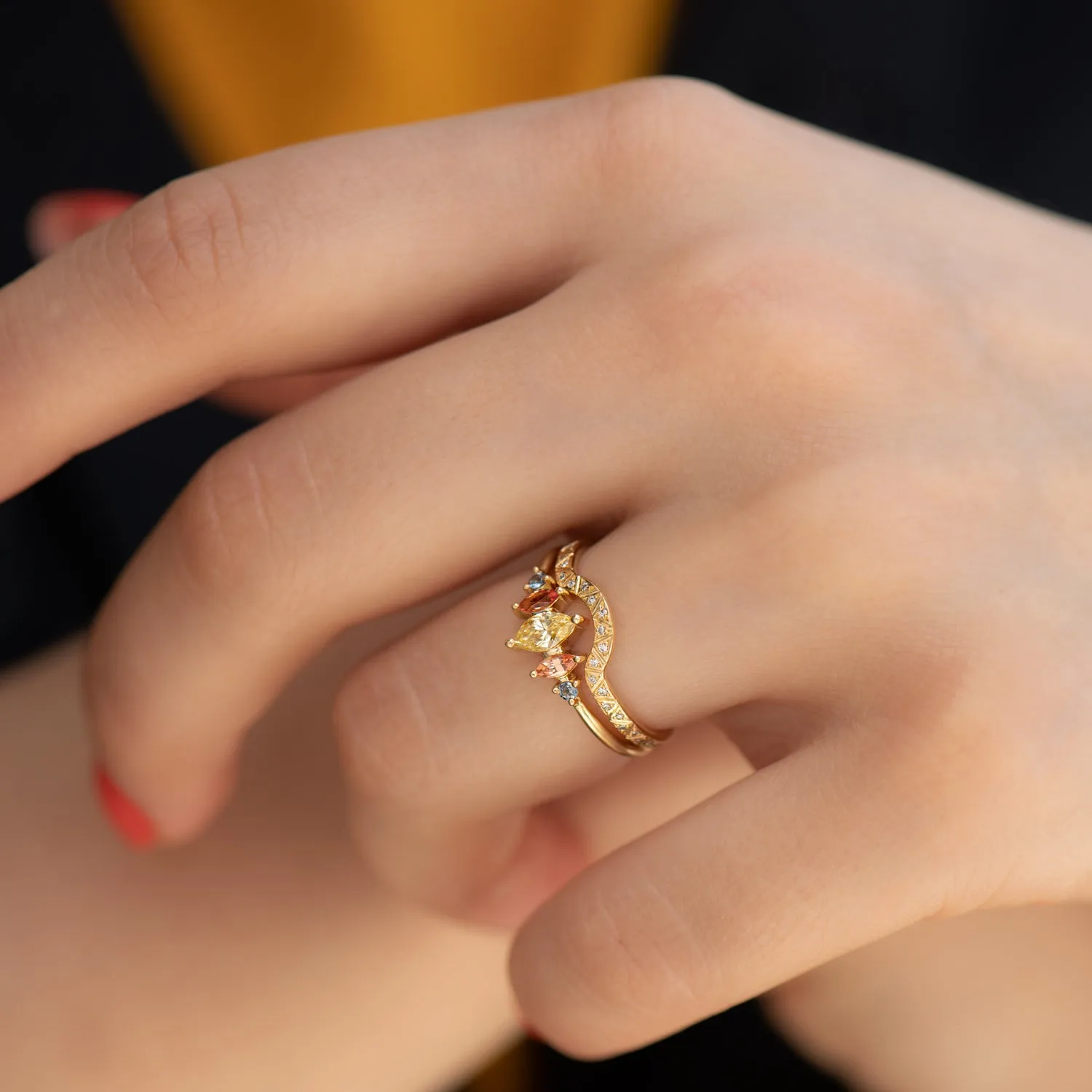 Curved Eternity Ring with Engraved Geometric Pattern