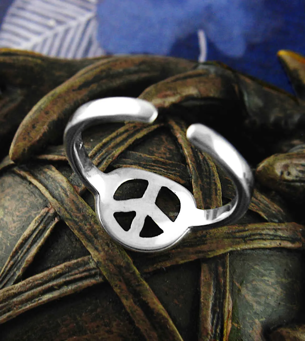 Cut-Out Peace Sign Symbol Toe or Midi Ring, Adjustable