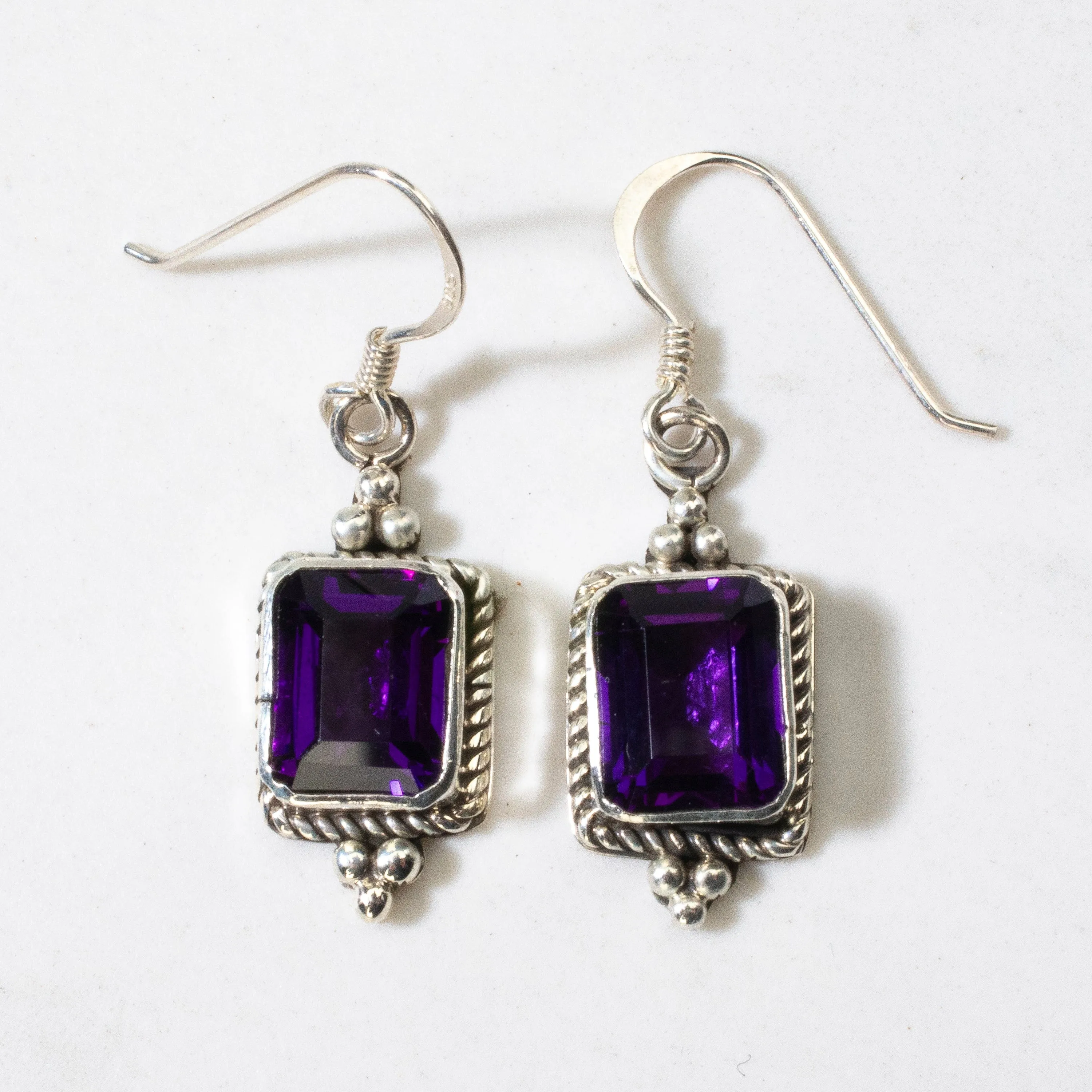 D. Touchine Amethyst Square Navajo USA Native American Made 925 Sterling Silver Earrings with French Hook