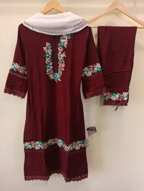 Dark Maroon Embroidered Suit