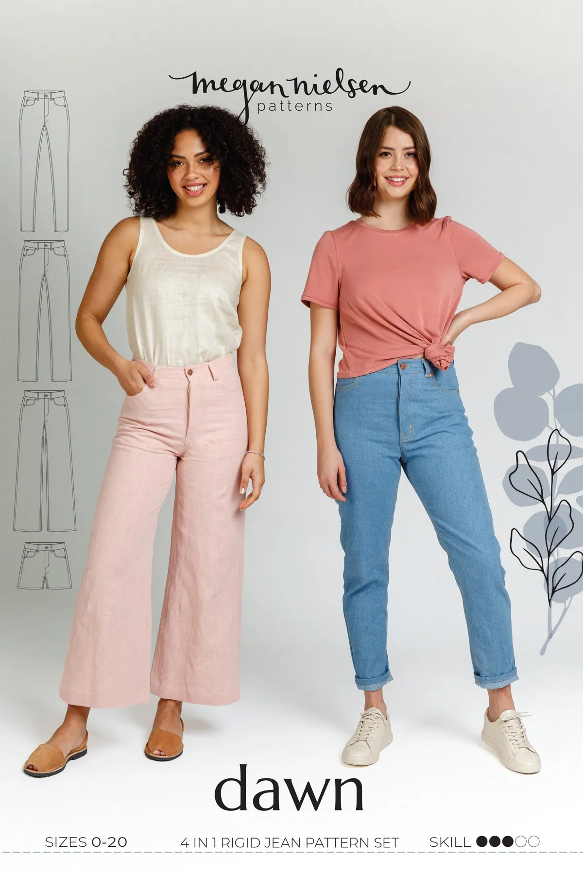 Dawn Jeans Sewing Pattern by Megan Nielsen Patterns, Sizes 0-20