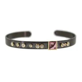 Diamond & Pink Garnet Cuff Bracelet