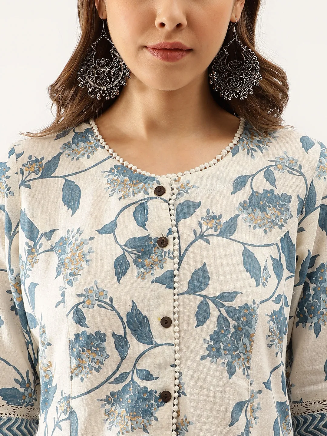 Divena Blue Floral Printed A-line Kurta