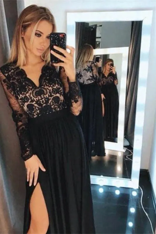 Elegant Black Prom Dress with Alluring Split Sleeves