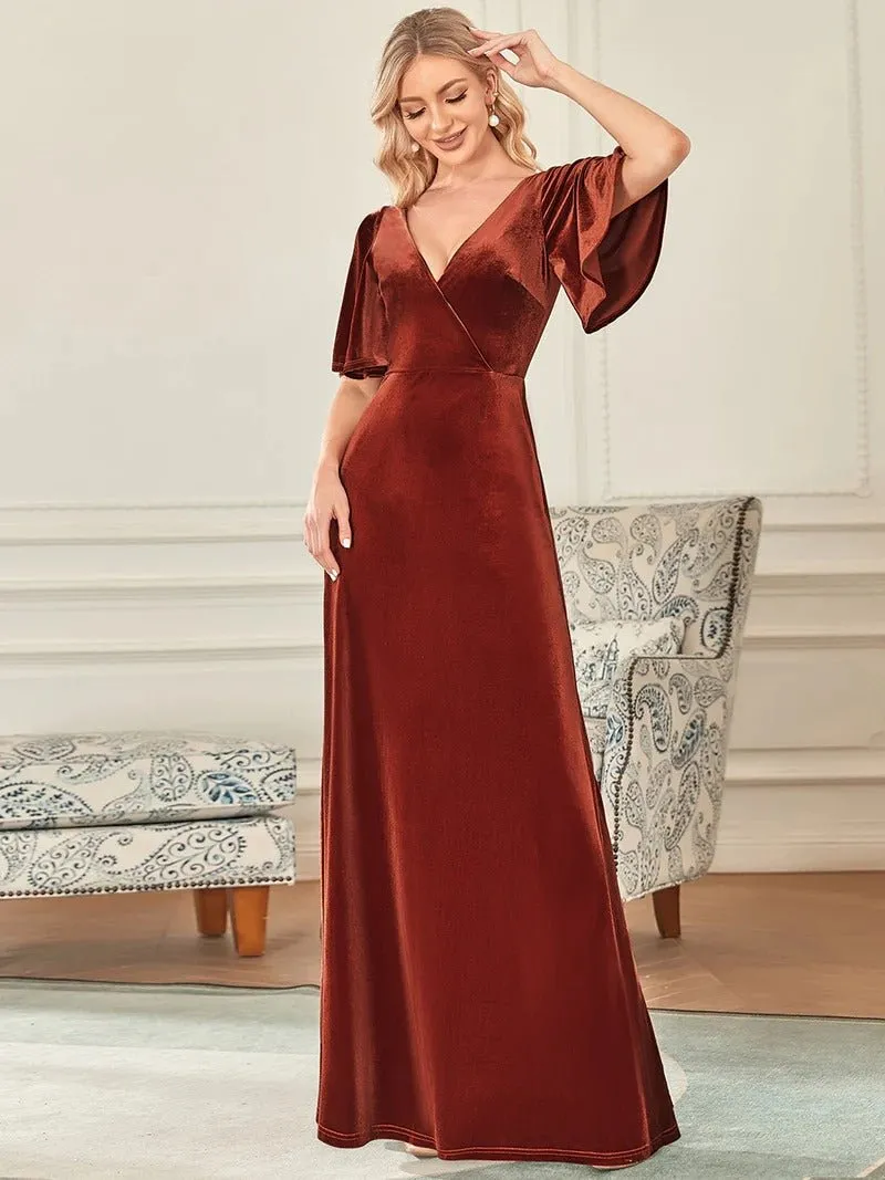 Elegant Double V Neck Velvet Party Dresses for Women