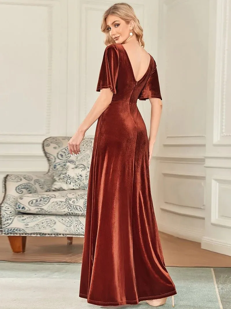 Elegant Double V Neck Velvet Party Dresses for Women