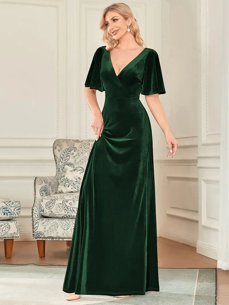 Elegant Double V Neck Velvet Party Dresses for Women