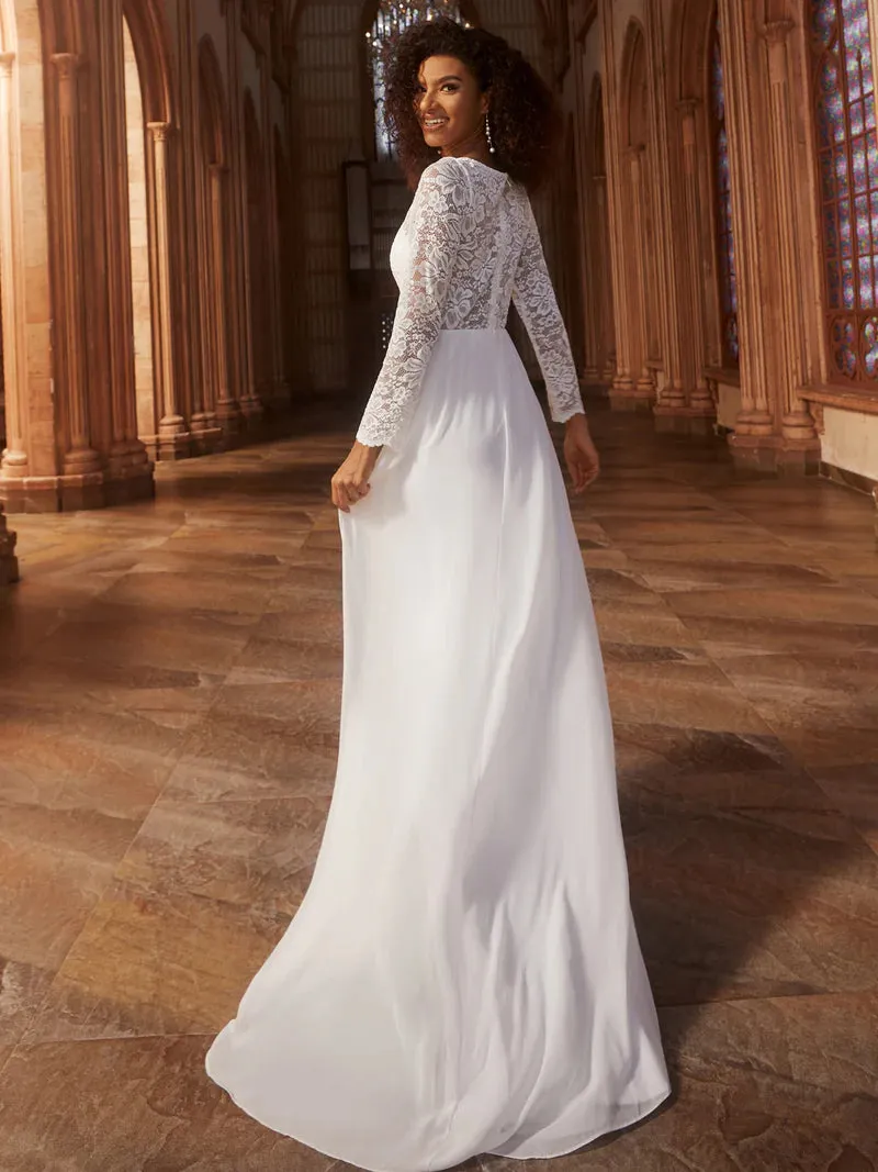 Elegant Hollow Lace V Neck Wedding Dresses