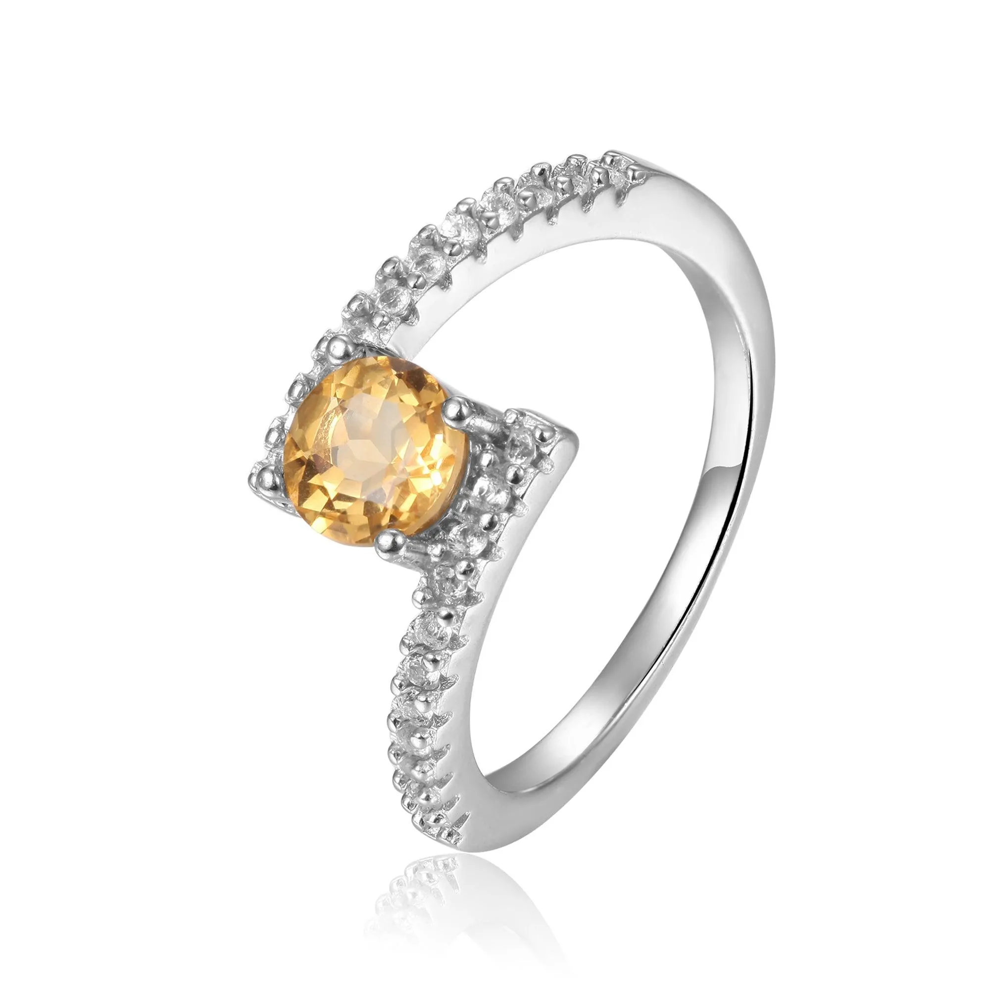 Elegant Natural Citrine Round Shaped Ring with White Sapphire