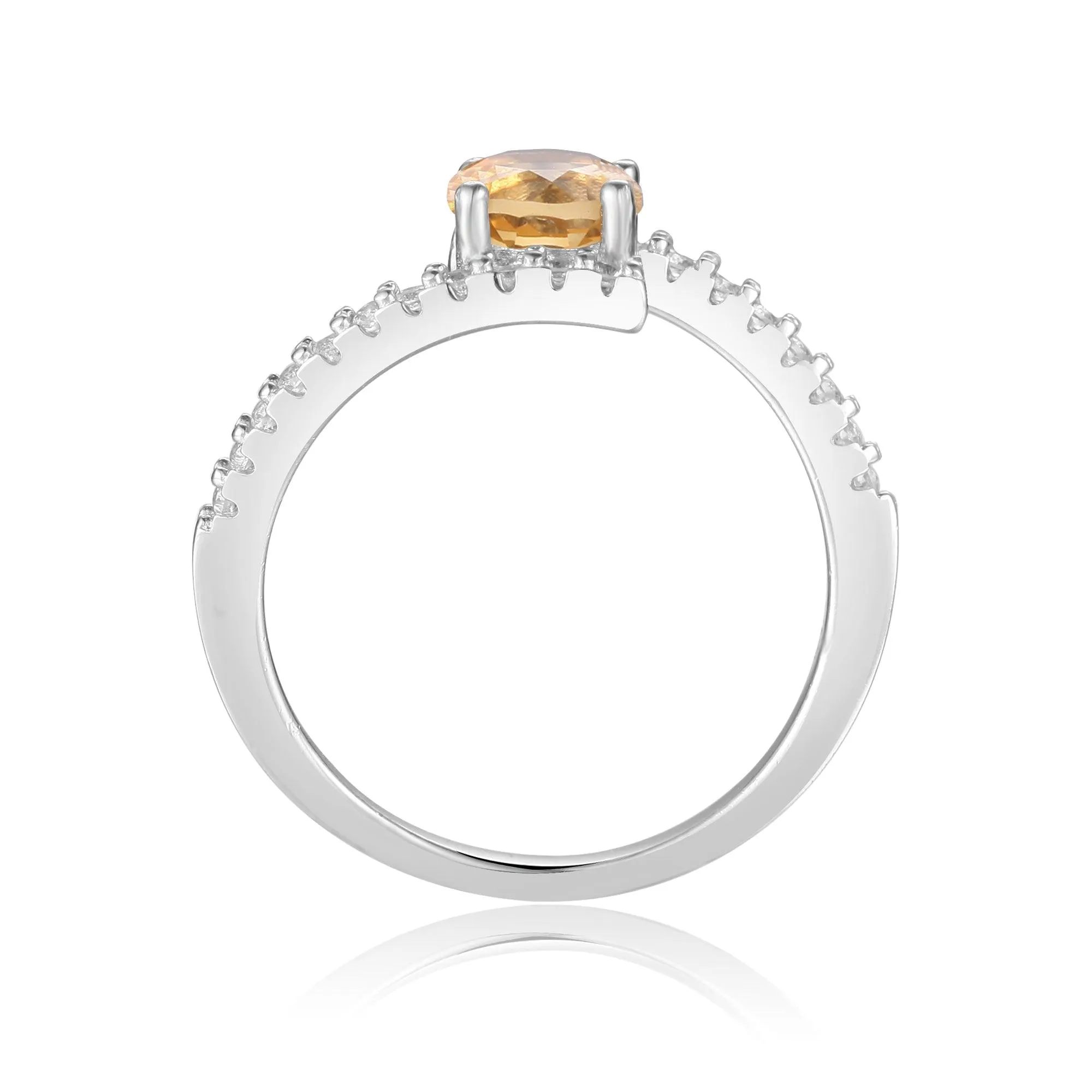 Elegant Natural Citrine Round Shaped Ring with White Sapphire