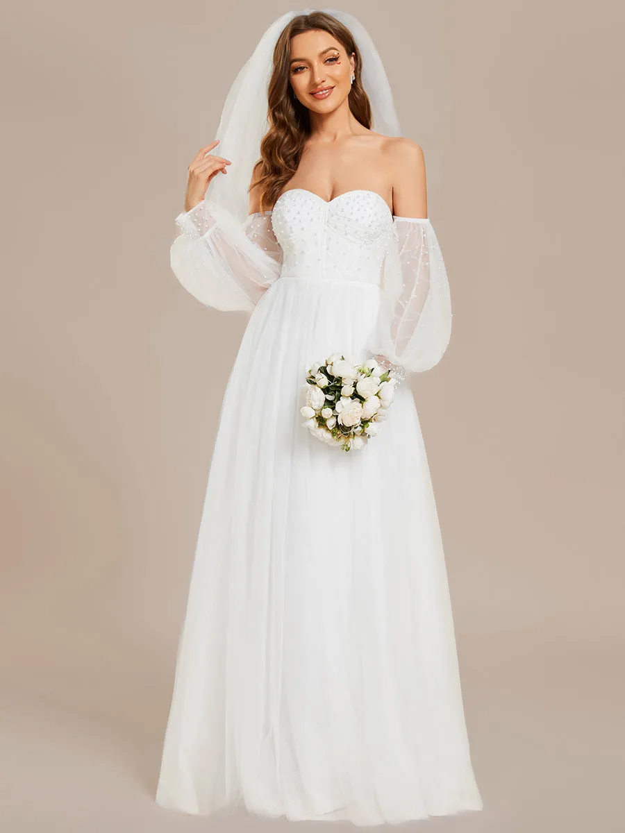 Elegant Pure Sequins Mesh Beaded Sweetheart Neck Wedding Dresses