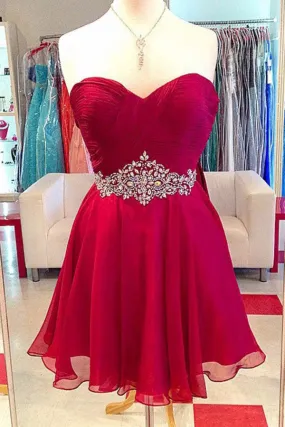 Elegant Sleeveless Chiffon Wrapped Chest Short Prom Dresses With Beading