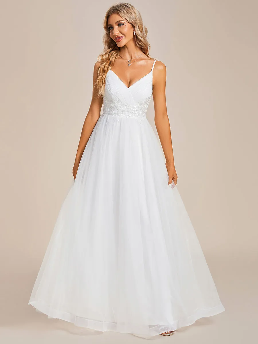 Elegant Spaghetti Straps Appliques Tulle Wedding Dresses