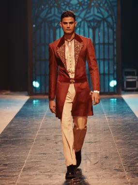 Embroidered Maroon Long Jacket