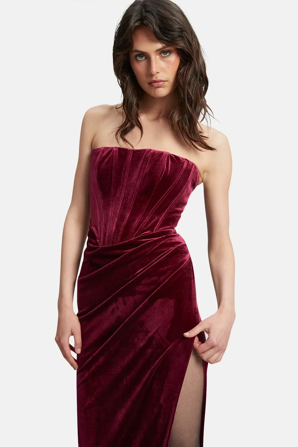 Everlasting Velour Midi Dress - Burgundy