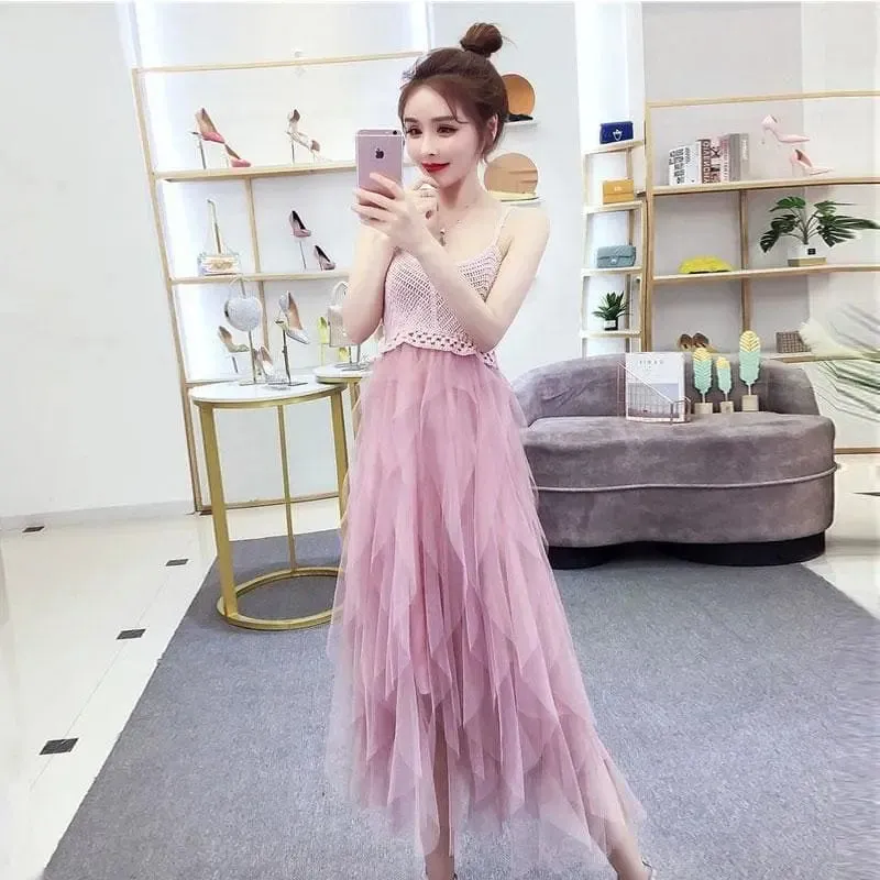 Fairy Irregular Net Yarn Sling Mini Dress