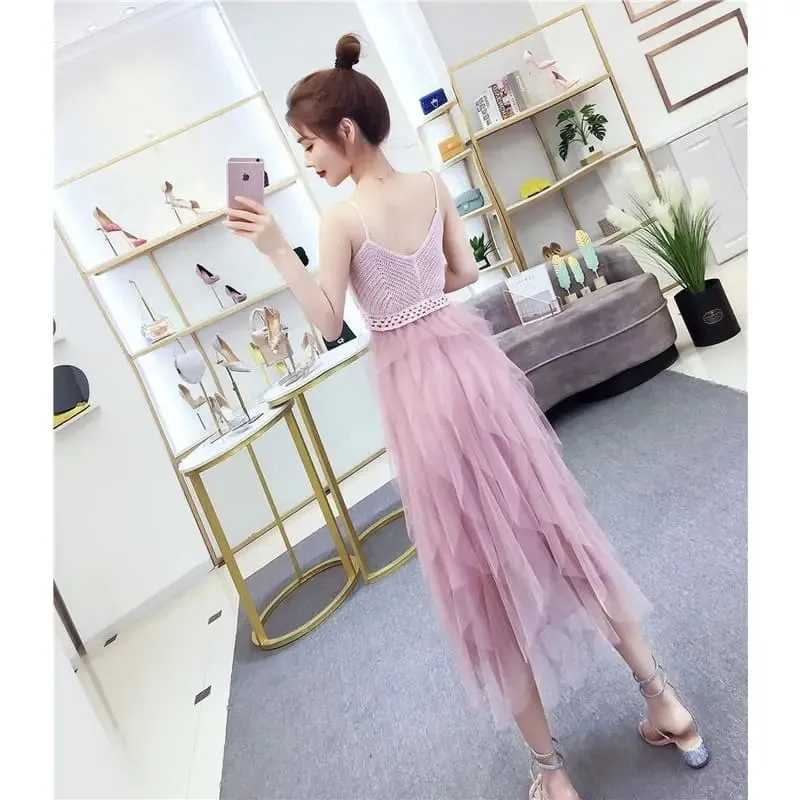 Fairy Irregular Net Yarn Sling Mini Dress