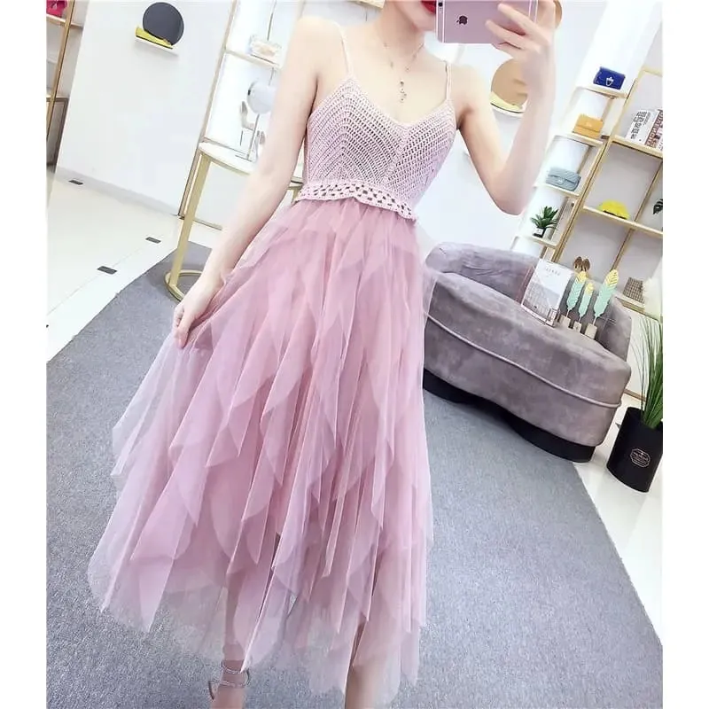 Fairy Irregular Net Yarn Sling Mini Dress