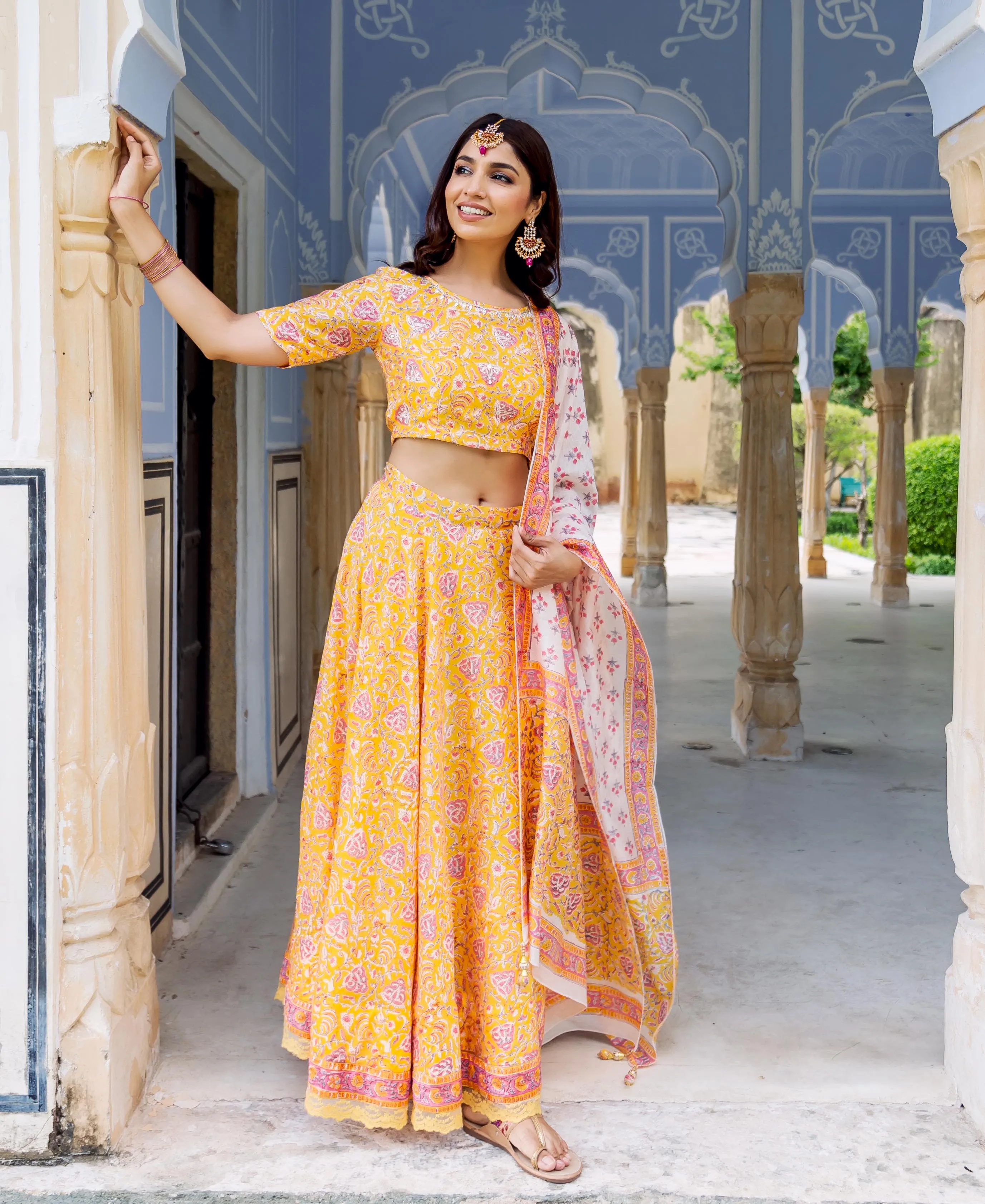 Farida Hand Block Printed Lehenga Set