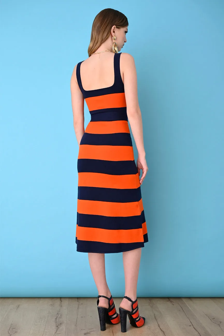 Ferrari / Navy Stripe Gloss Midi Tank Dress