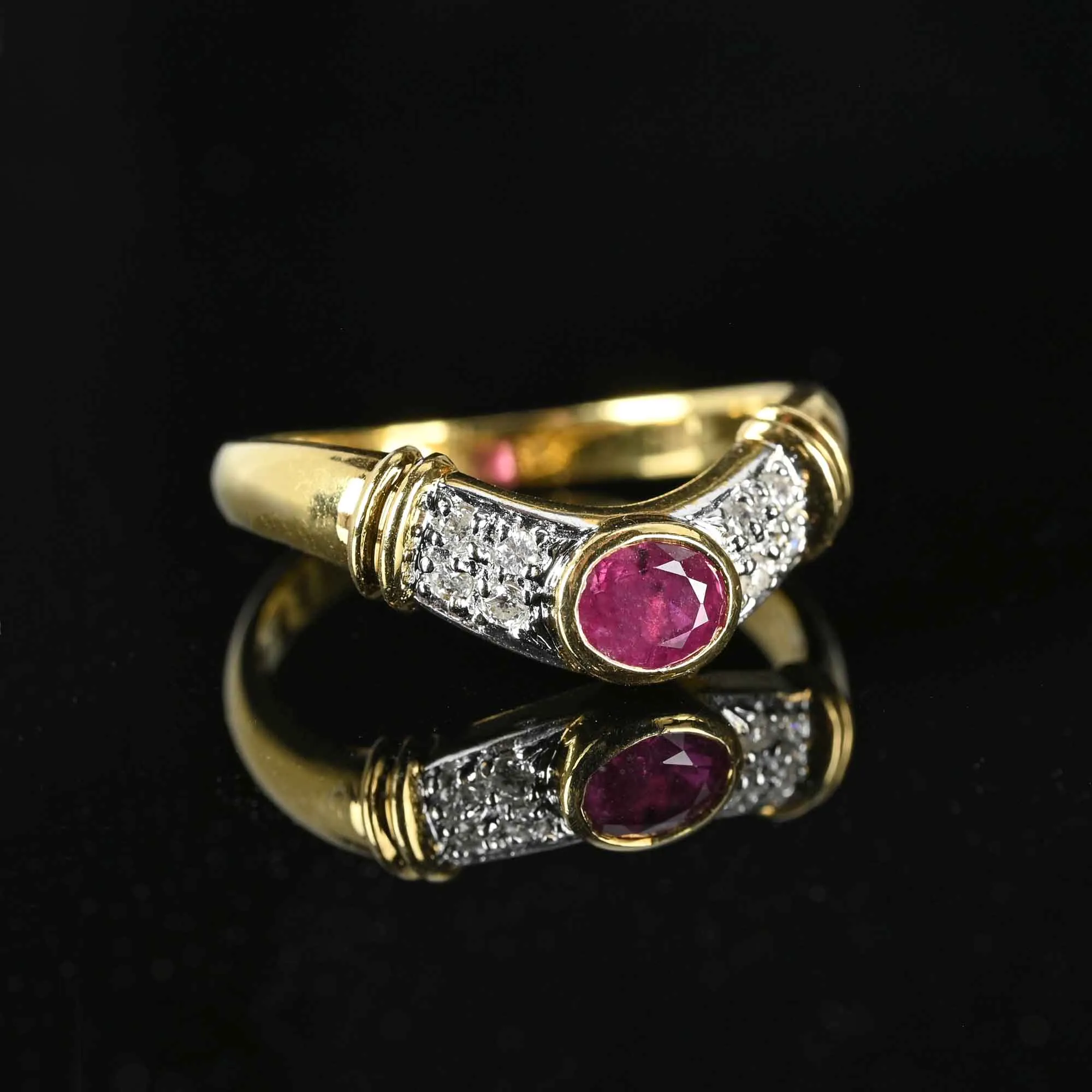 Fine 18K Gold Diamond Ruby Chevron Ring