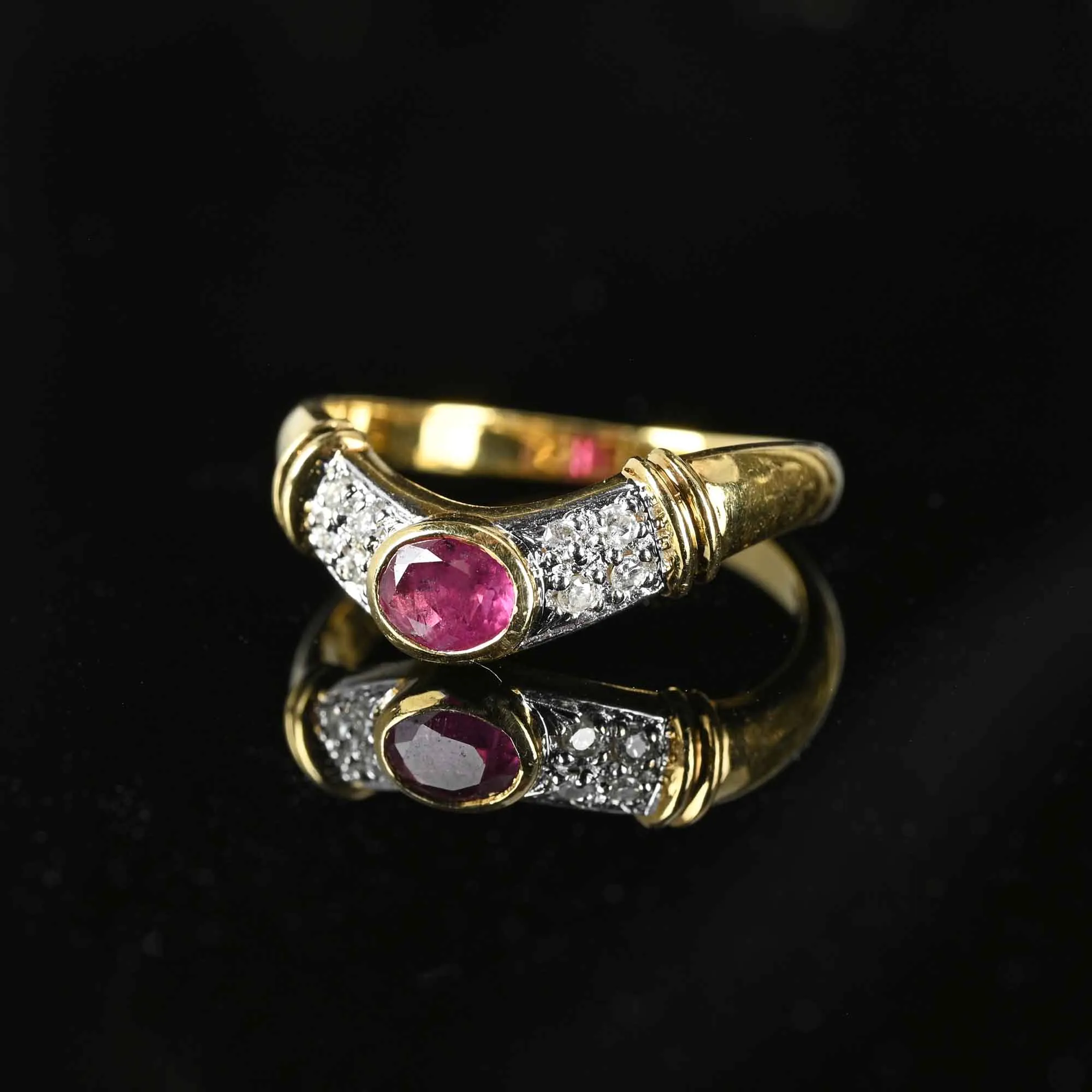 Fine 18K Gold Diamond Ruby Chevron Ring