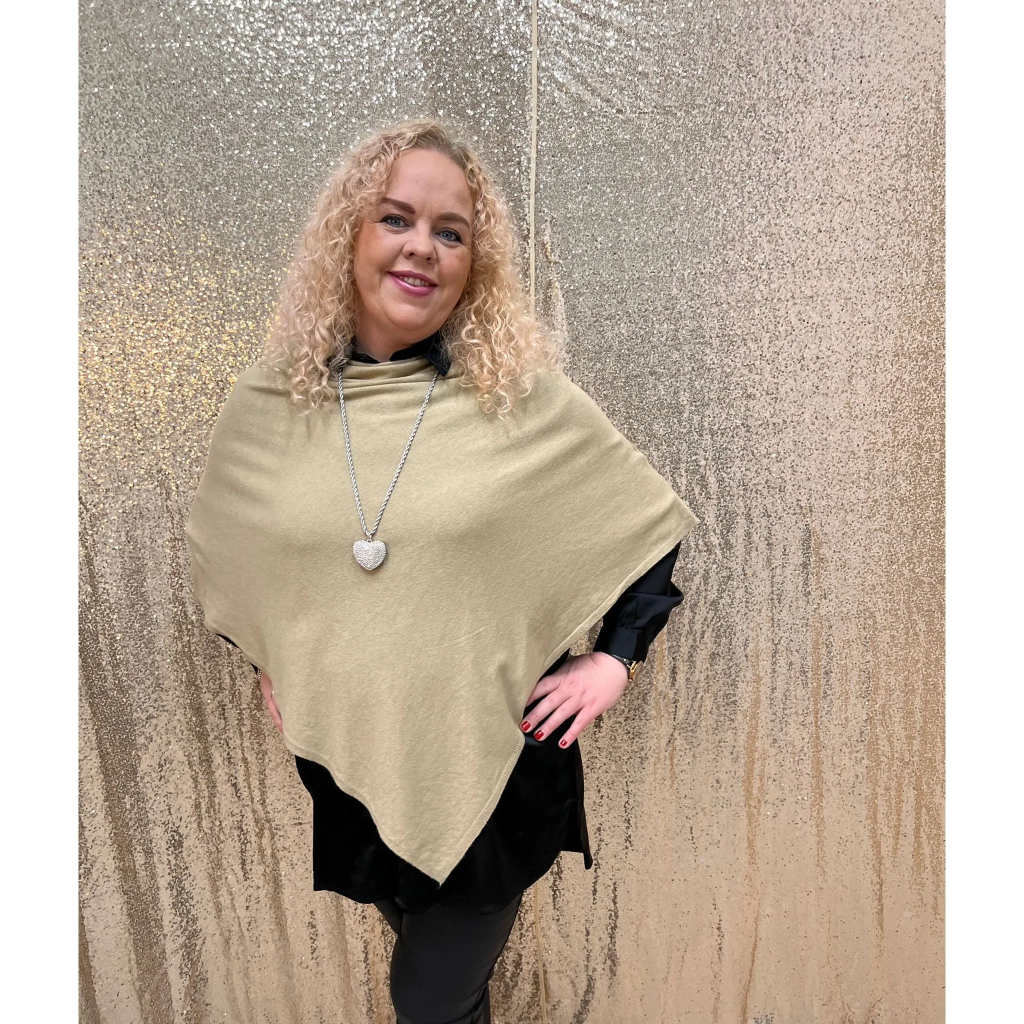 Fiona Fine Knit Poncho in Beige