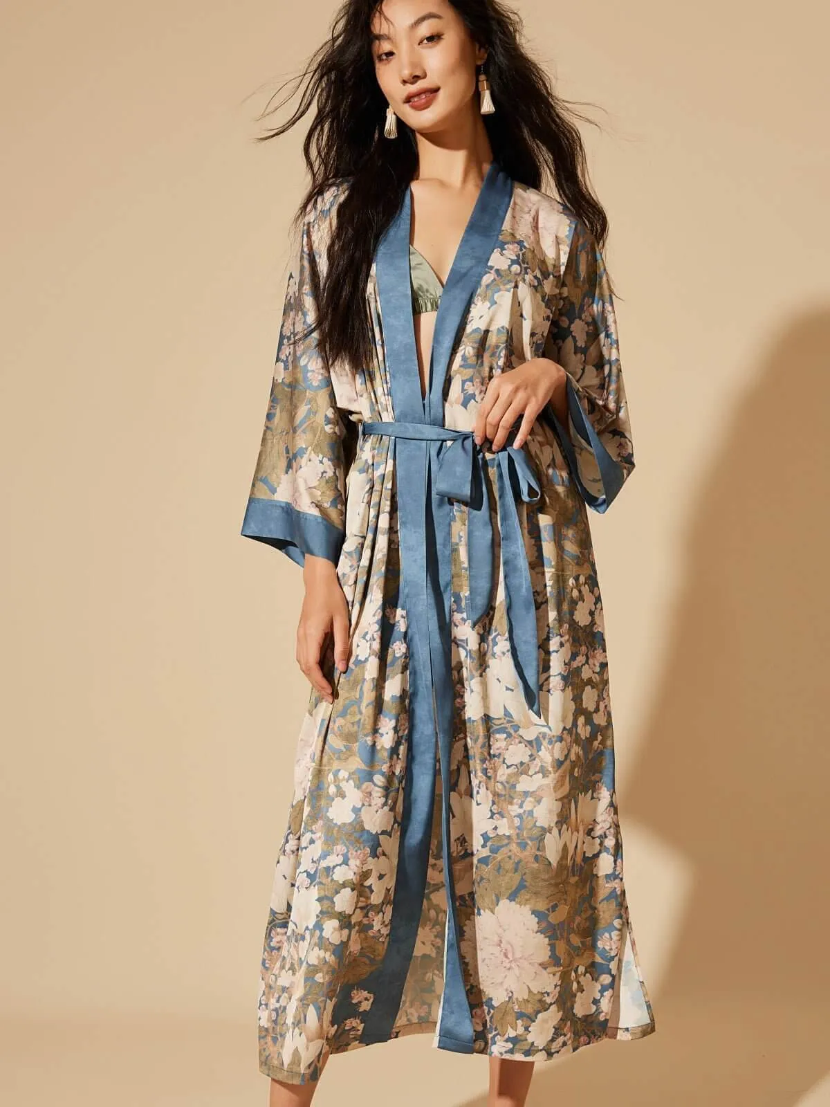 Floral Blue Kimono Robe