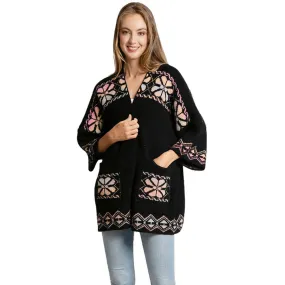 Floral Geometric Cardigan Poncho