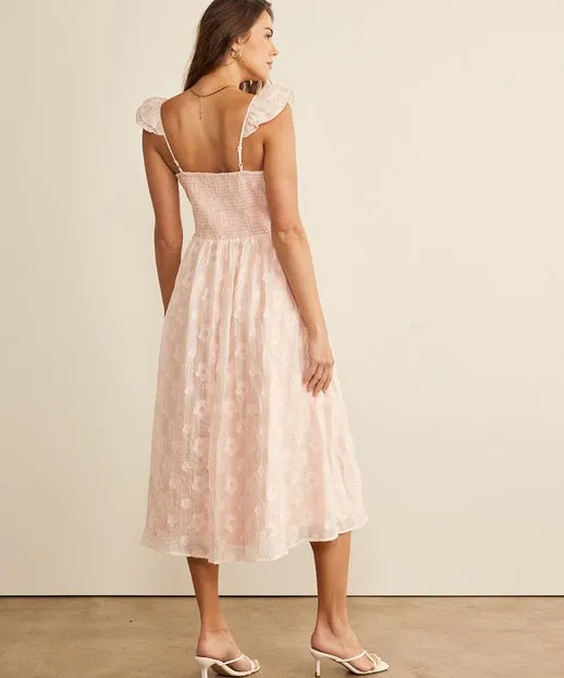 Floral Jacquard Midi Dress - Peach