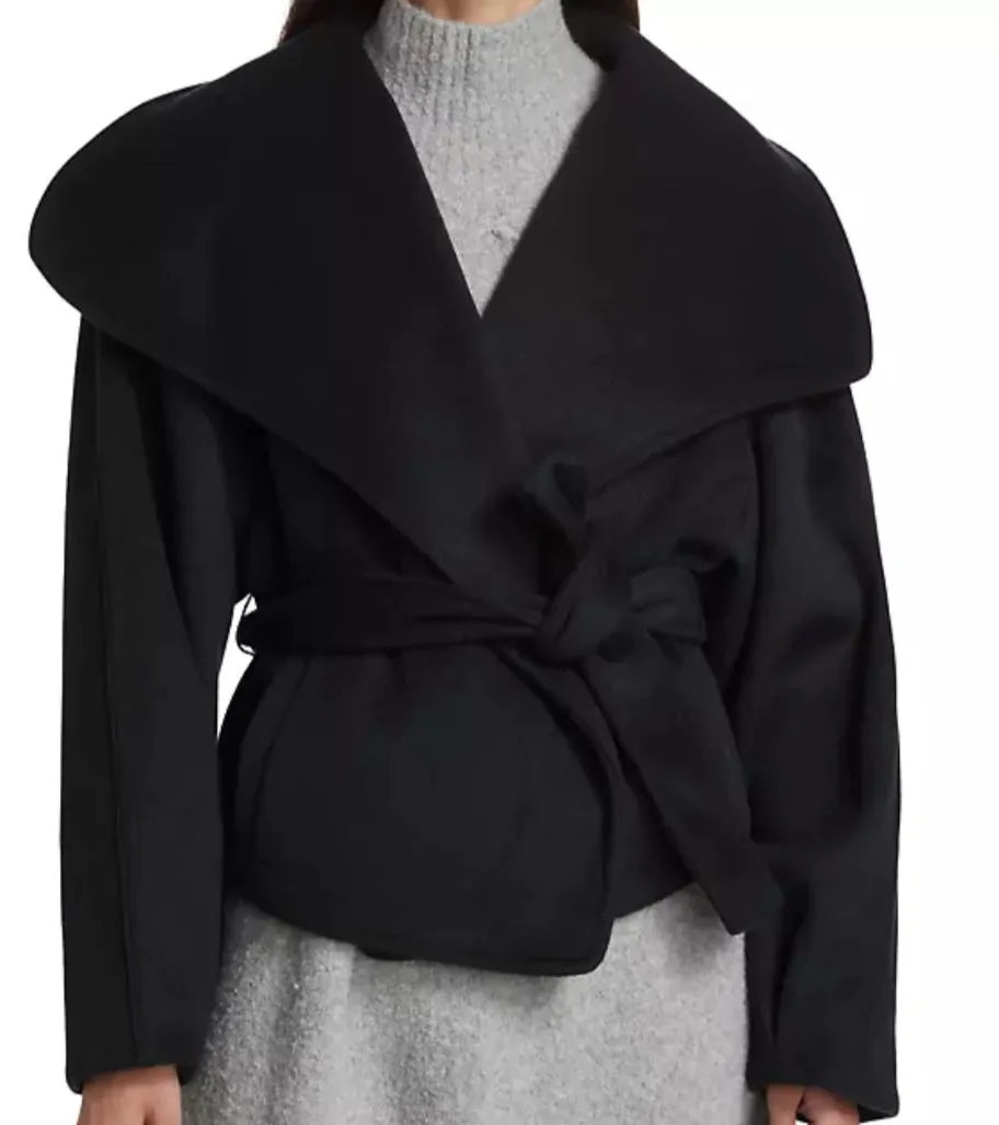 Free People  Black Cashmere-feel Belted Jacket UK XS