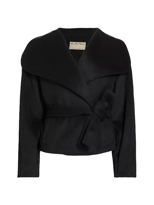 Free People  Black Cashmere-feel Belted Jacket UK XS