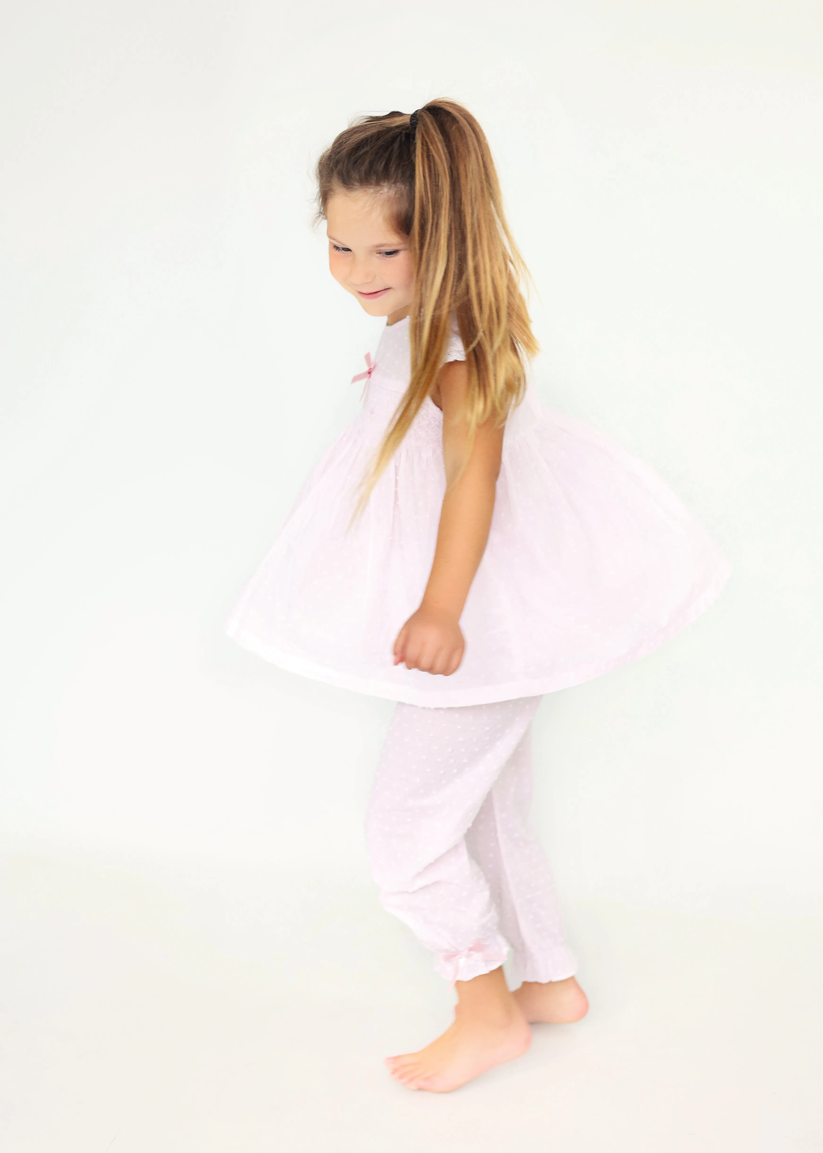 Girls Pink Smocked Pjs