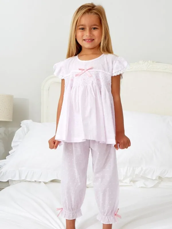 Girls Pink Smocked Pjs